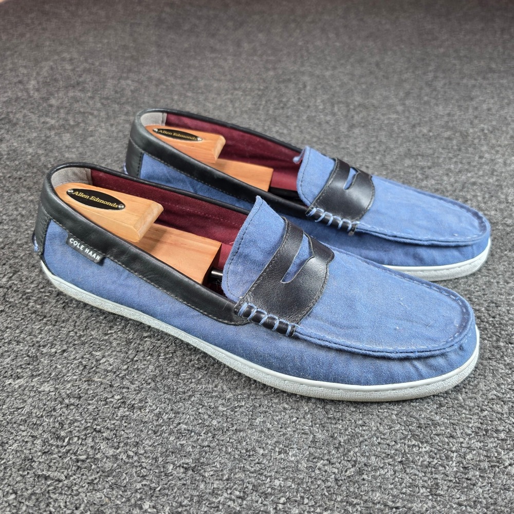 Cole Haan Grand.OS Pinch Maine Classic Penny Loafers Canvas Blue Mens 13M C22427